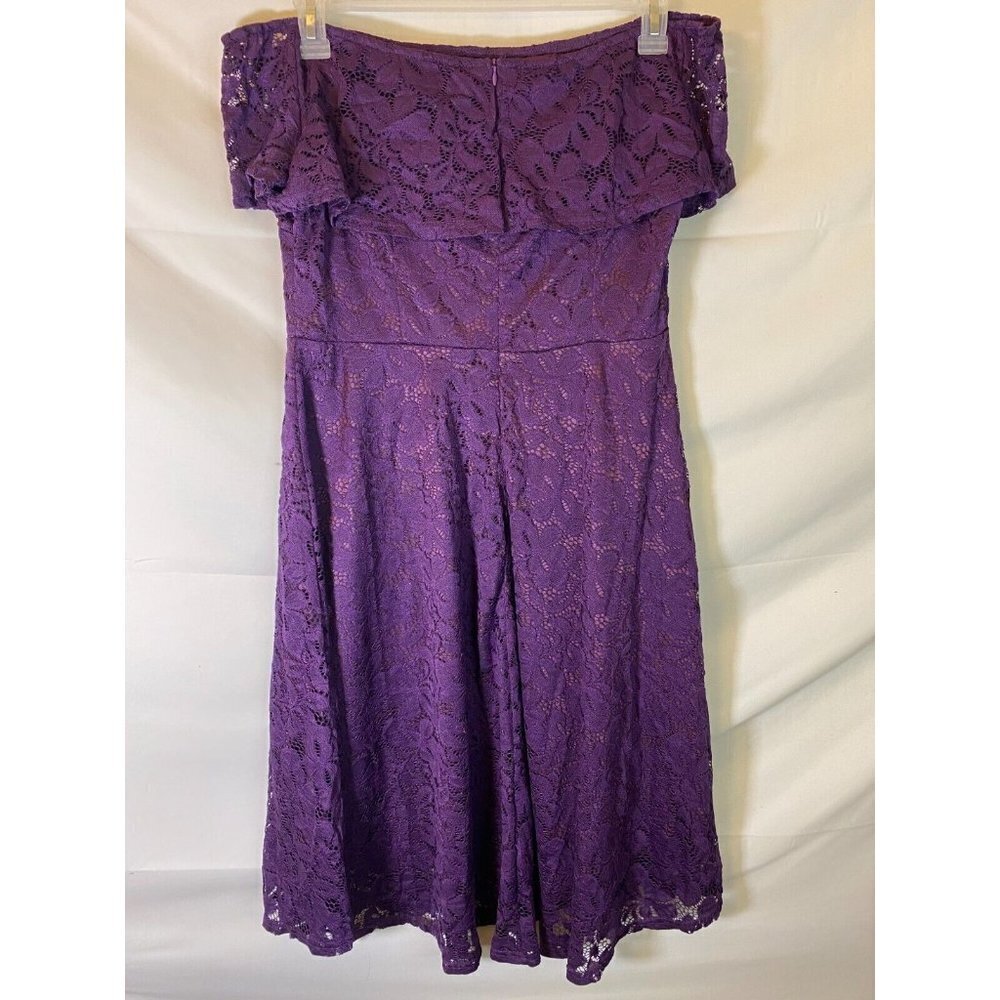 NEW Women’s Glam PLUS SIZE XXL 2X OFF SHOULDER PURPLE LACE DRESS Cocktail Party - Picture 3 of 3